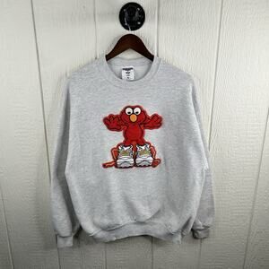 Vintage 90's Elmo Embroidered Grey Crewneck Size X-Large